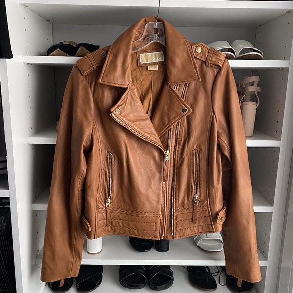 MICHAEL Michael Kors Jackets & Blazers - [MICHAEL Michael Kors] Cognac Leather Moto Jacket